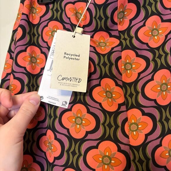 Mango Women's Printed Straight Pants Flare Leg Long Inseam SZ SM Retro Groovy - Picture 11 of 12